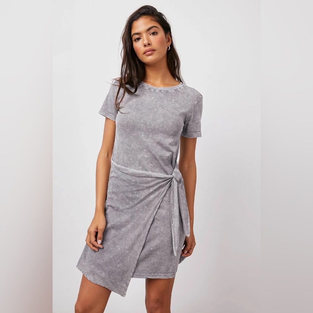 NWT Rails Edie Faux Wrap Cotton T-Shirt Dress Stretch Steel Acid‎ Wash Gray M
